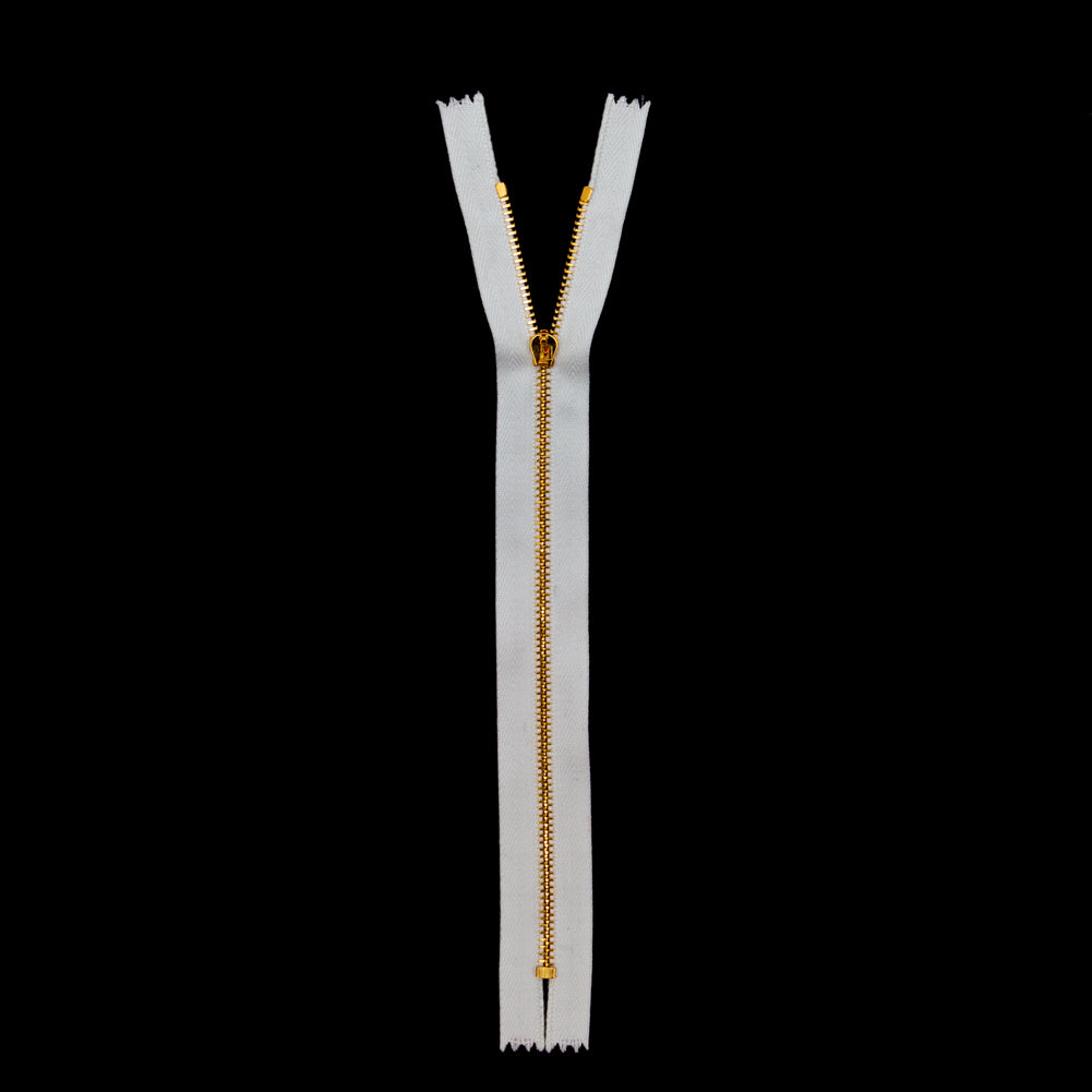 Mood Exclusive Italian Off-White and Gold T3 Closed End Metal Zipper - 9" Full