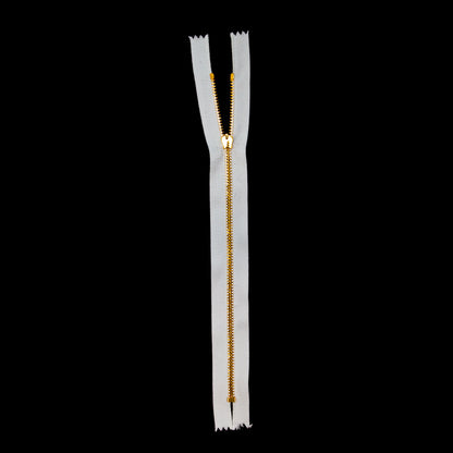 Mood Exclusive Italian White and Gold T3 Closed End Metal Zipper - 9" Full