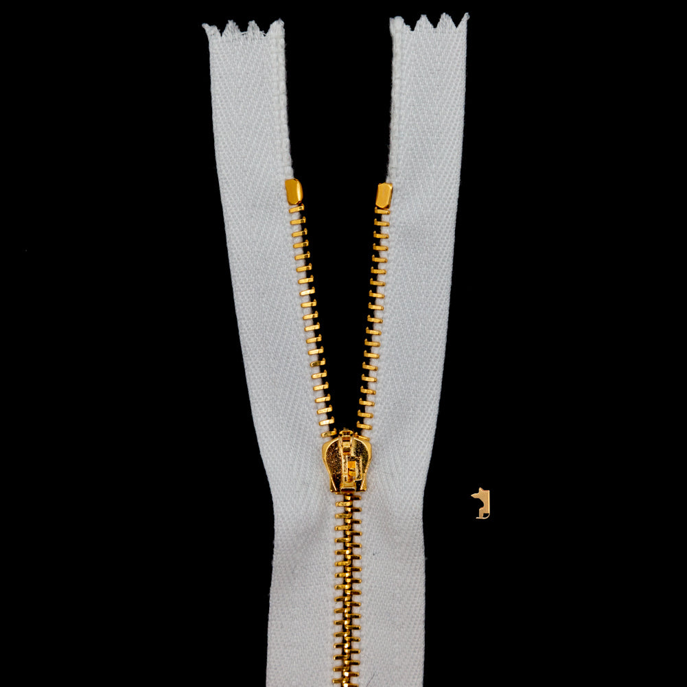 Mood Exclusive Italian White and Gold T3 Closed End Metal Zipper - 9"