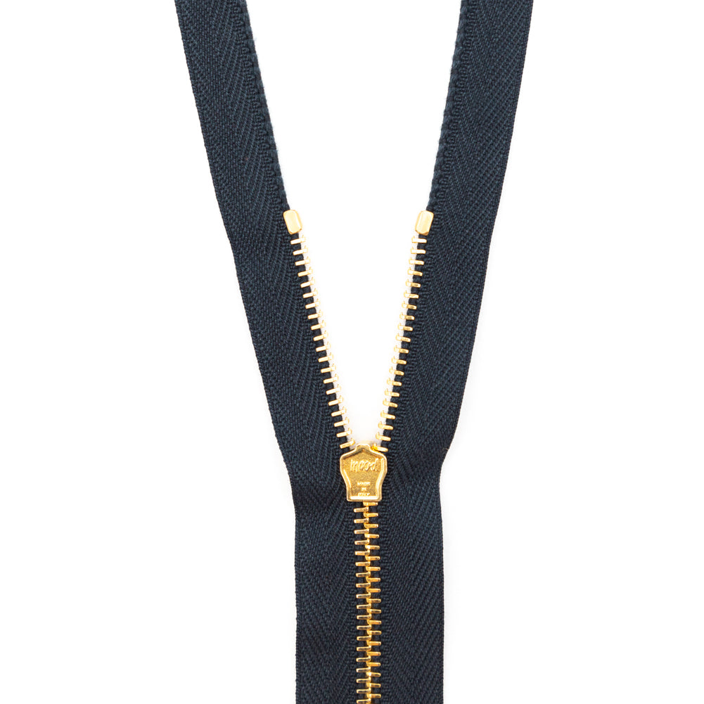 Mood Exclusive Italian Navy and Gold T3 Open End Metal Zipper - 27.5" Detail