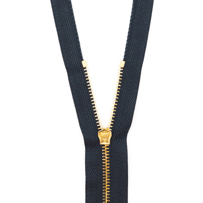 Mood Exclusive Italian Navy and Gold T3 Open End Metal Zipper - 27.5" Detail