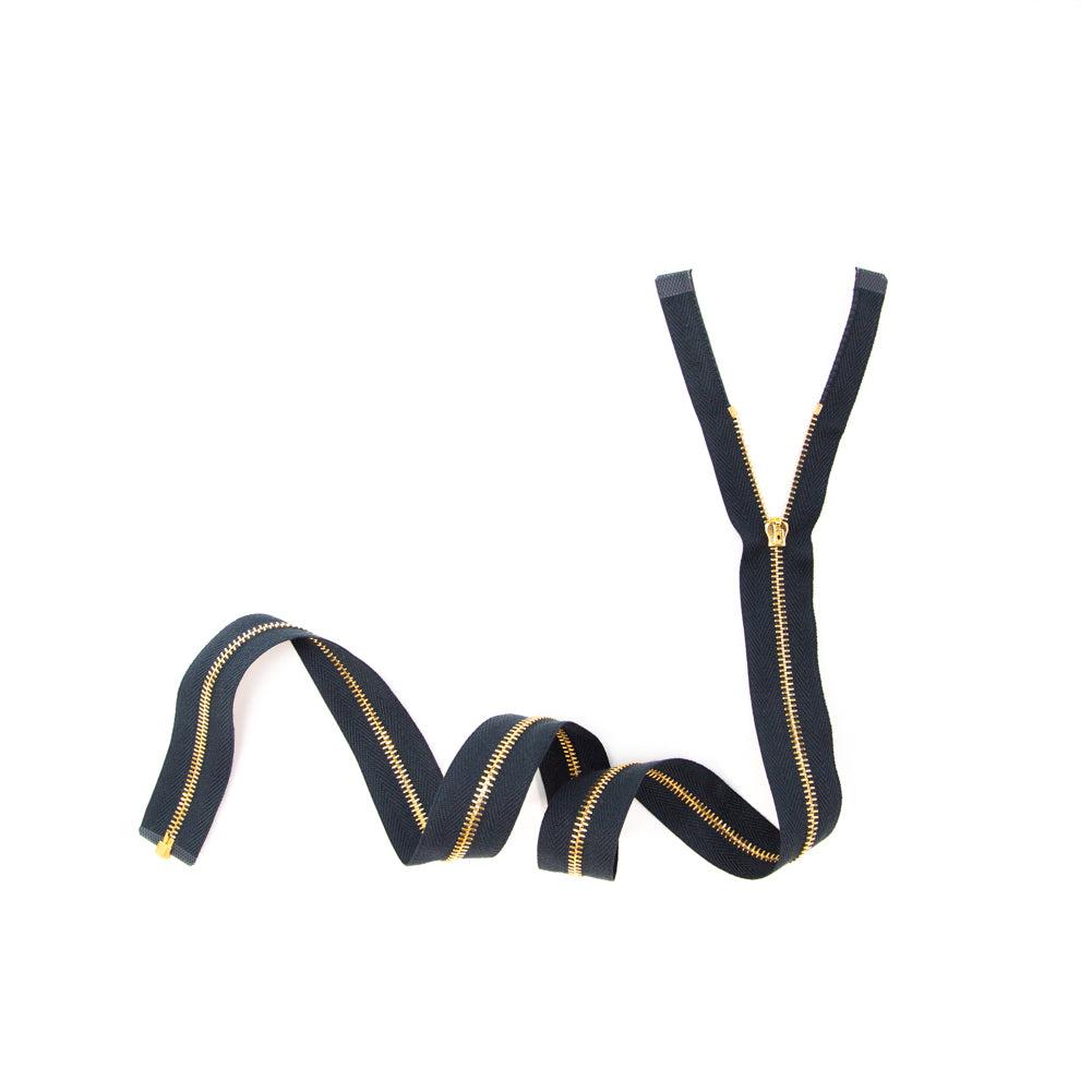 Mood Exclusive Italian Navy and Gold T3 Open End Metal Zipper - 27.5" Full