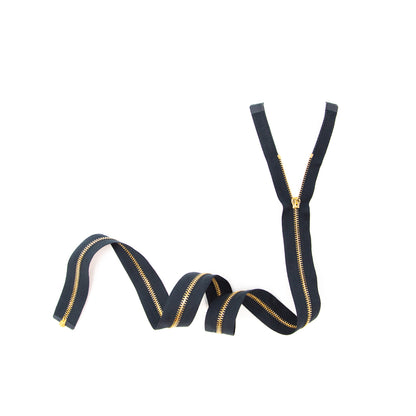 Mood Exclusive Italian Navy and Gold T3 Open End Metal Zipper - 27.5" Full