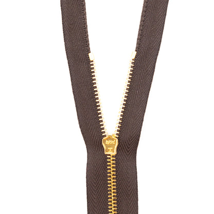 Mood Exclusive Italian Brown and Gold T3 Open End Metal Zipper - 27.5" Detail