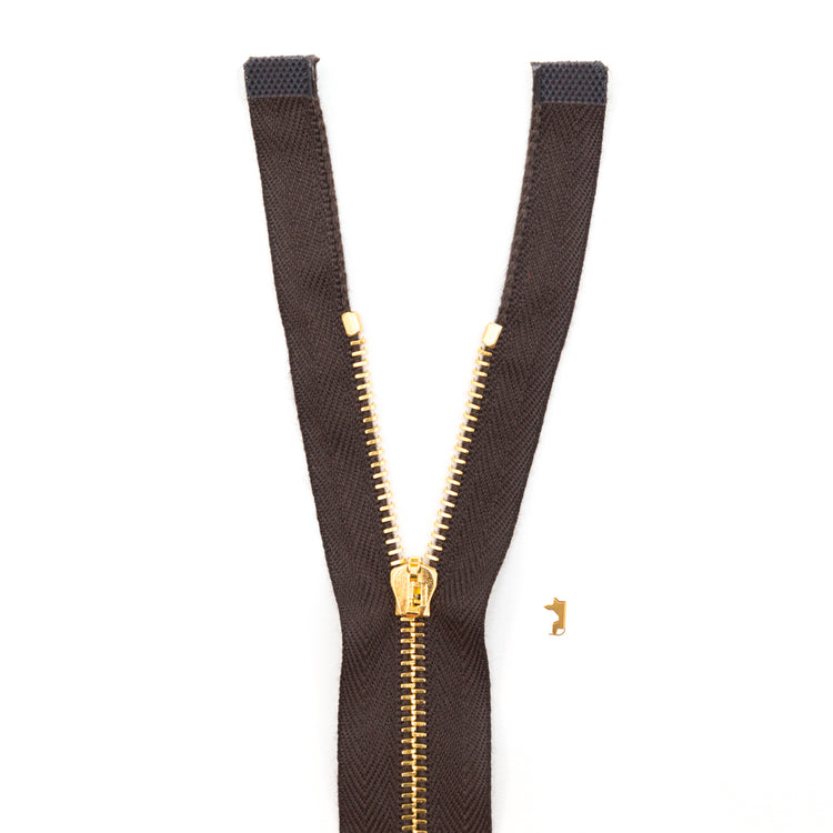 template--25130090922057__main-Mood Exclusive Italian Brown and Gold T3 Open End Metal Zipper - 27.5"