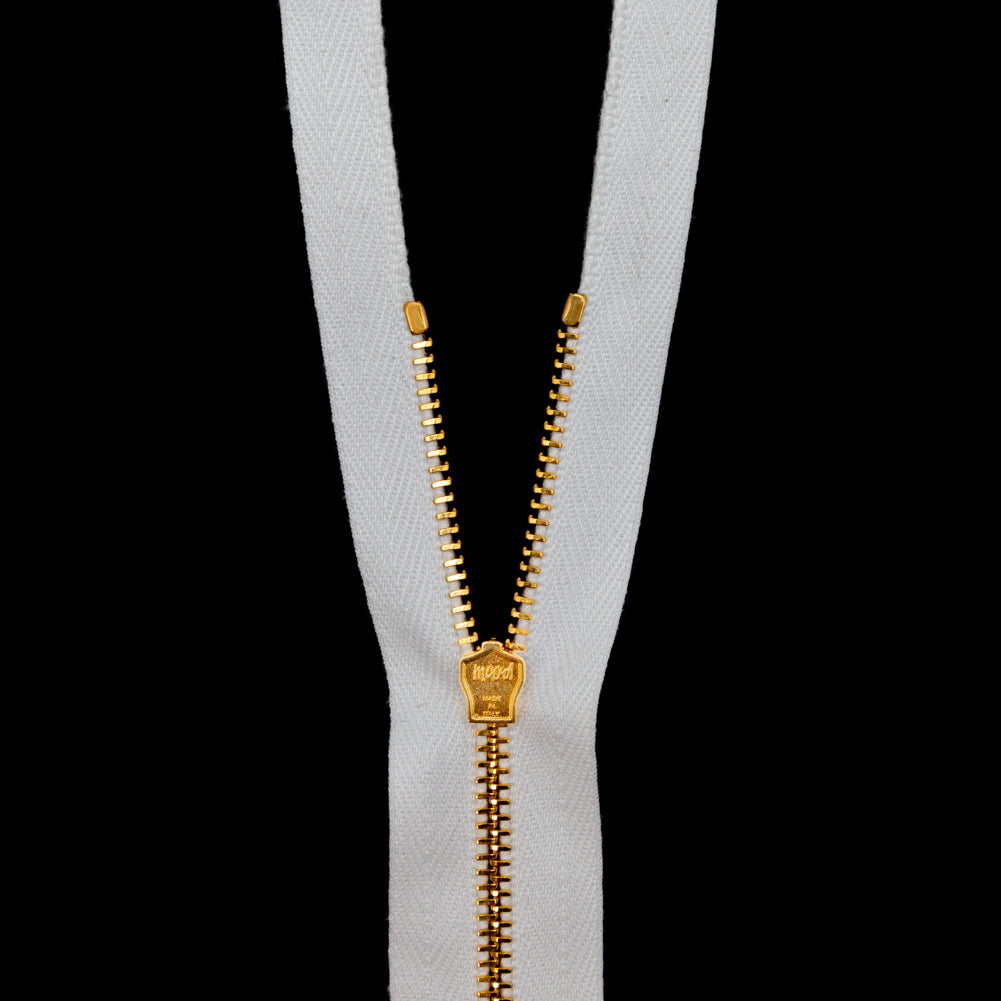 Mood Exclusive Italian Off-White and Gold T3 Open End Metal Zipper - 27.5" Detail