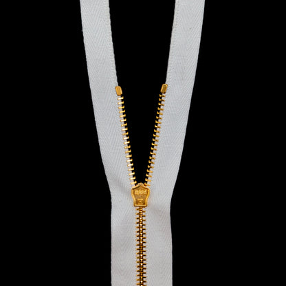Mood Exclusive Italian Off-White and Gold T3 Open End Metal Zipper - 27.5" Detail