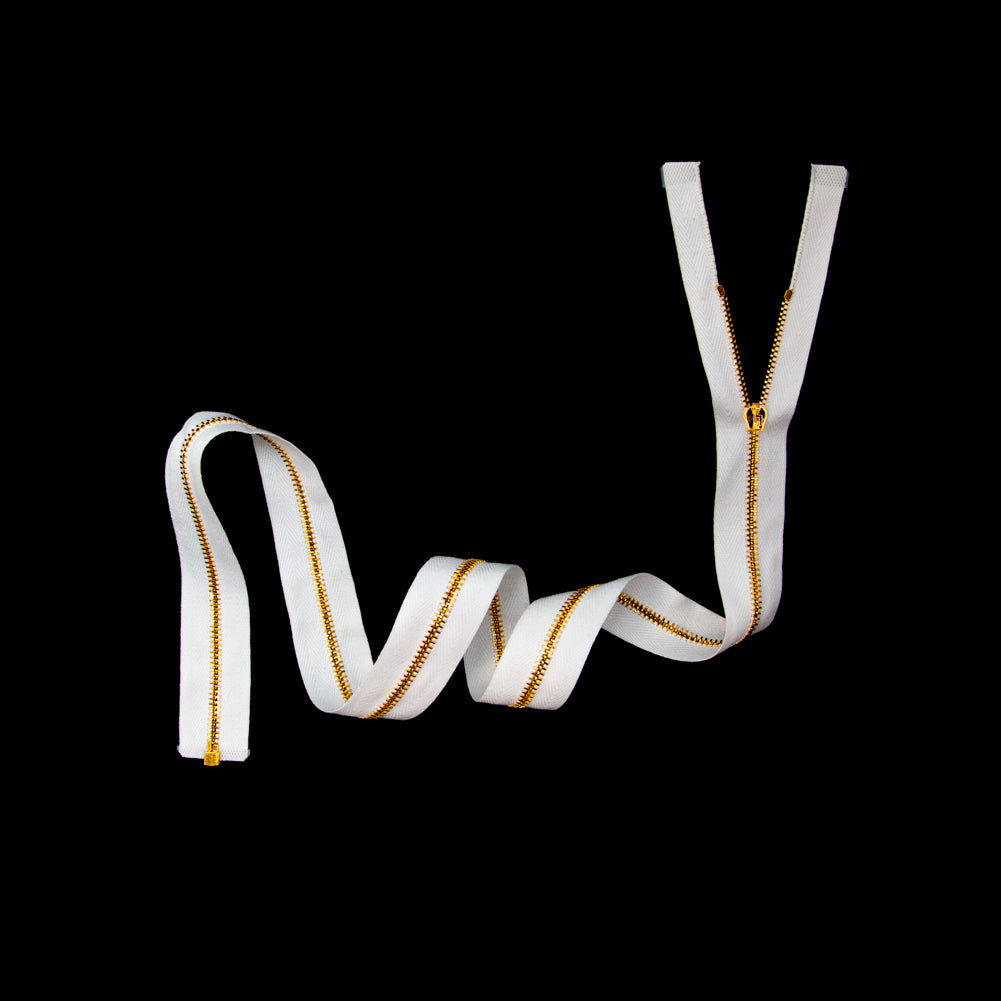 Mood Exclusive Italian Off-White and Gold T3 Open End Metal Zipper - 27.5" Full