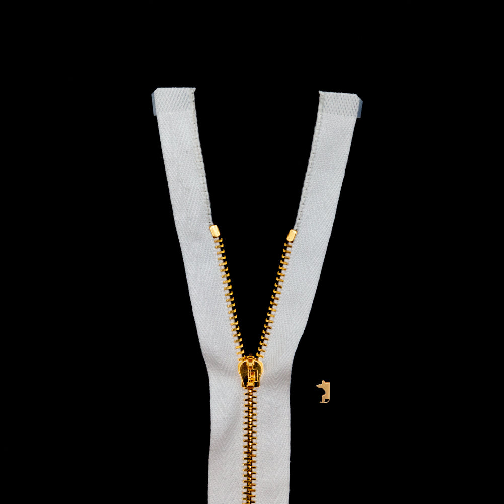 Mood Exclusive Italian Off-White and Gold T3 Open End Metal Zipper - 27.5"