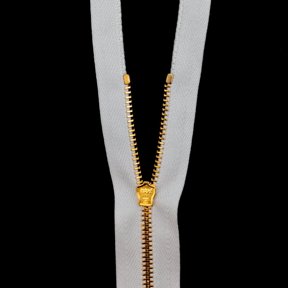 Mood Exclusive Italian White and Gold T3 Open End Metal Zipper - 27.5" Detail