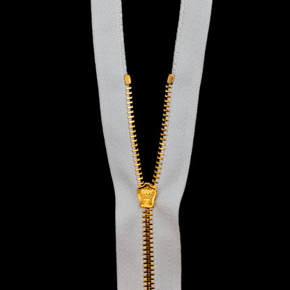 Mood Exclusive Italian White and Gold T3 Open End Metal Zipper - 27.5" Detail