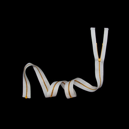 Mood Exclusive Italian White and Gold T3 Open End Metal Zipper - 27.5" Full
