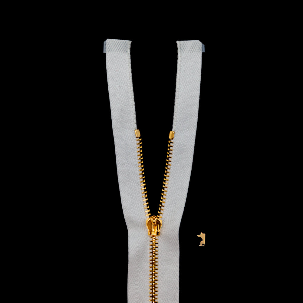 Mood Exclusive Italian White and Gold T3 Open End Metal Zipper - 27.5"