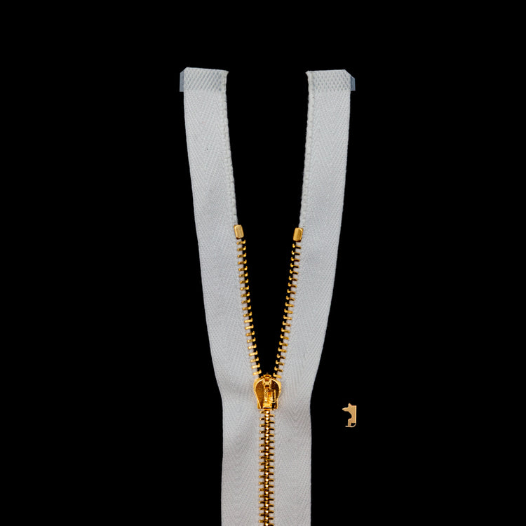 template--26688905969737__main-Mood Exclusive Italian White and Gold T3 Open End Metal Zipper - 27.5"
