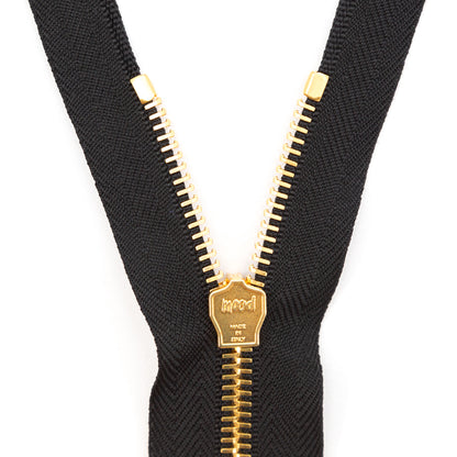 Mood Exclusive Italian Black and Gold T5 Closed End Metal Zipper - 9" Detail