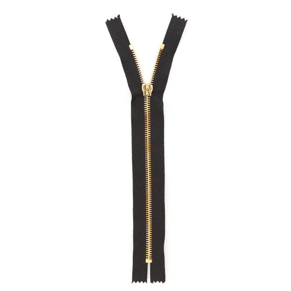Mood Exclusive Italian Black and Gold T5 Closed End Metal Zipper - 9" Full