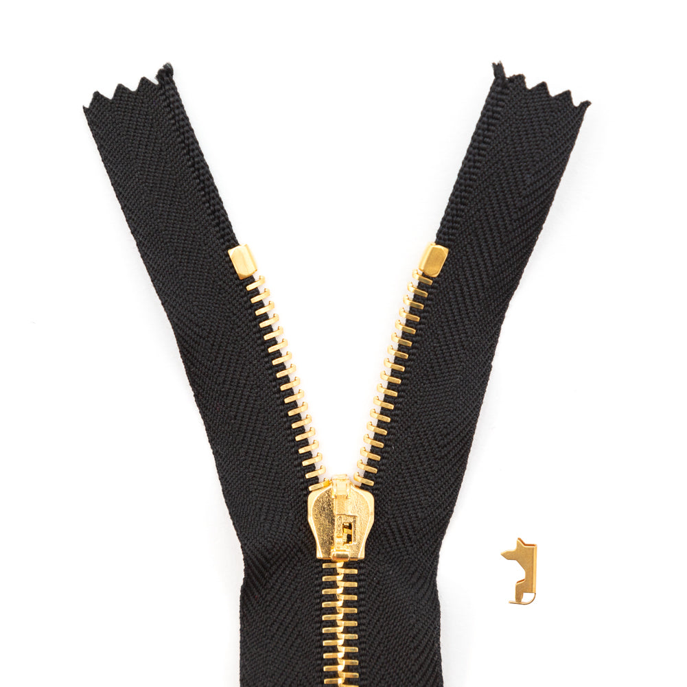 Mood Exclusive Italian Black and Gold T5 Closed End Metal Zipper - 9"
