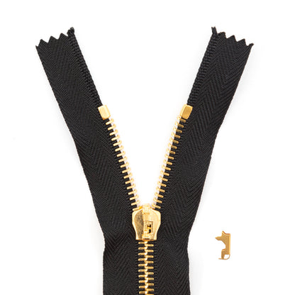 Mood Exclusive Italian Black and Gold T5 Closed End Metal Zipper - 9"