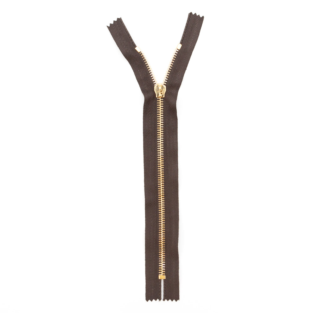 Mood Exclusive Italian Brown and Gold T5 Closed End Metal Zipper - 9" Full
