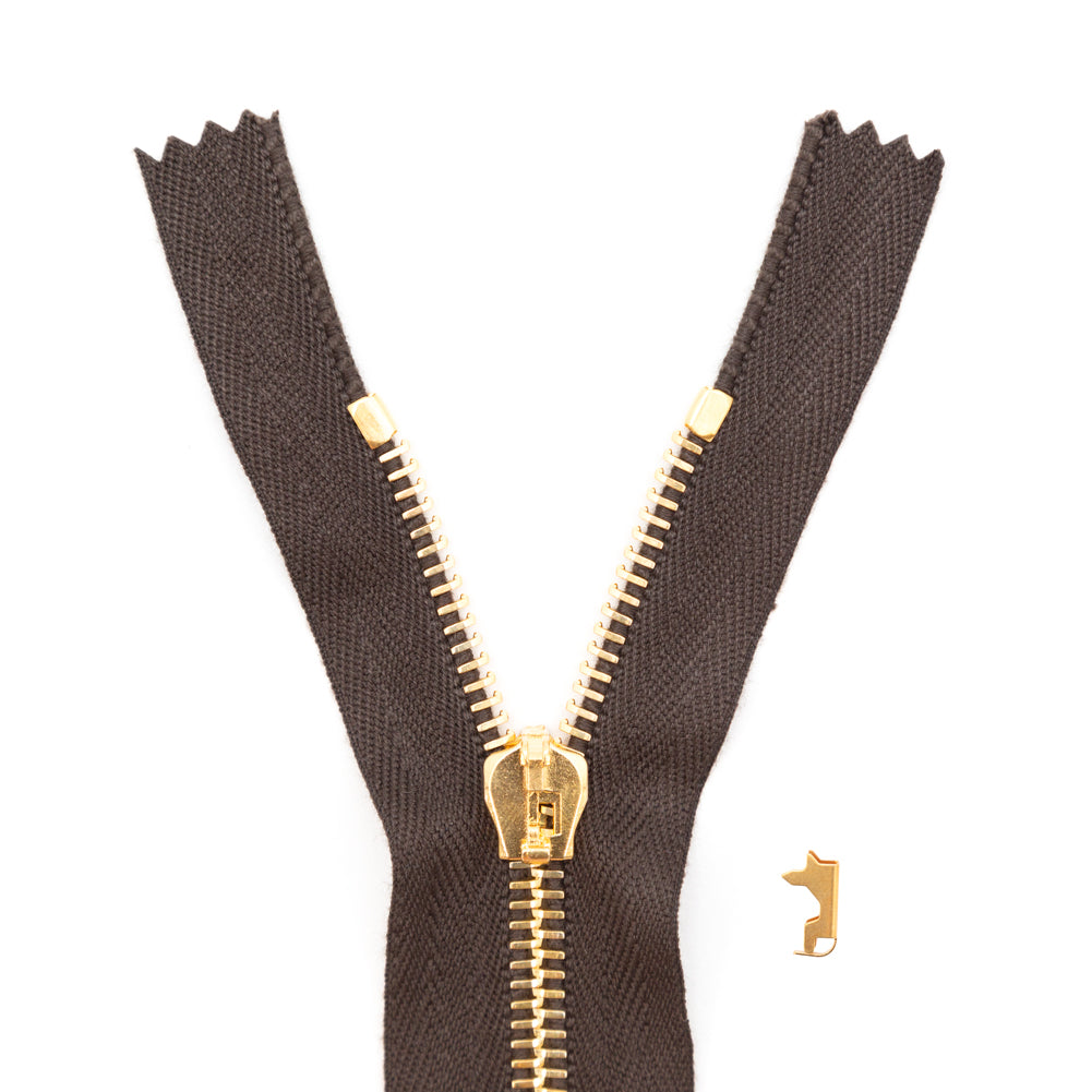 Mood Exclusive Italian Brown and Gold T5 Closed End Metal Zipper - 9"