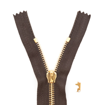 Mood Exclusive Italian Brown and Gold T5 Closed End Metal Zipper - 9"