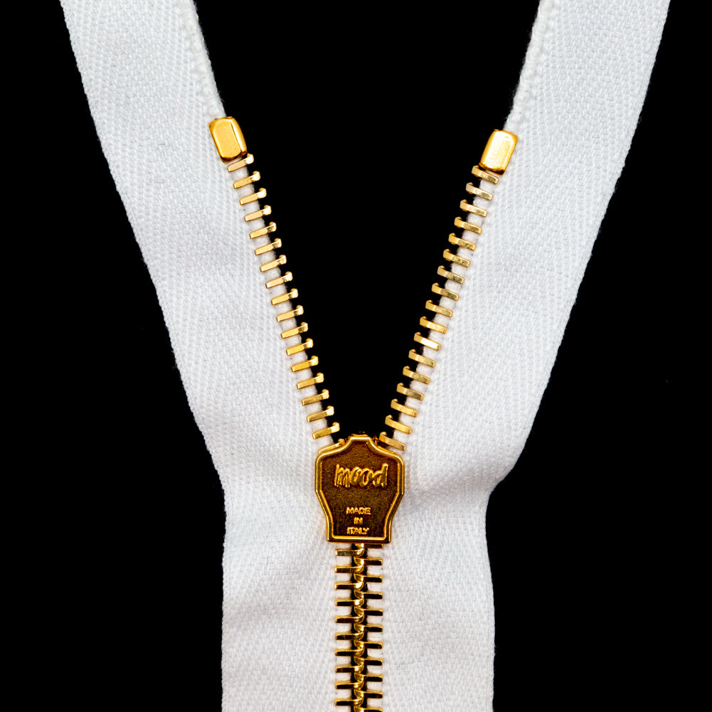 Mood Exclusive Italian Off-White and Gold T5 Closed End Metal Zipper - 9" Detail