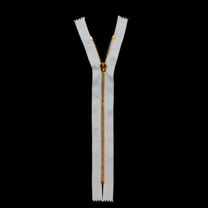 Mood Exclusive Italian White and Gold T5 Closed End Metal Zipper - 9" Full