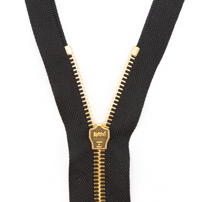 Mood Exclusive Italian Black and Gold T5 Open End Metal Zipper - 27.5" Detail
