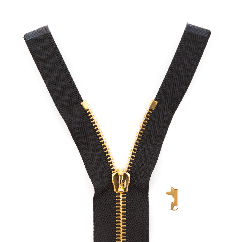 Mood Exclusive Italian Black and Gold T5 Open End Metal Zipper - 27.5"