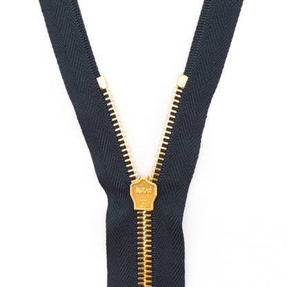 Mood Exclusive Italian Navy and Gold T5 Open End Metal Zipper - 27.5" Detail