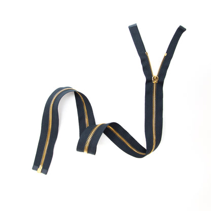 Mood Exclusive Italian Navy and Gold T5 Open End Metal Zipper - 27.5" Full