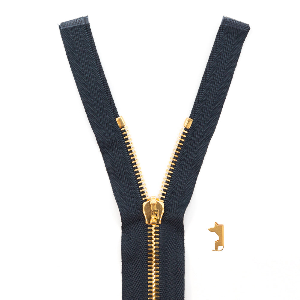 Mood Exclusive Italian Navy and Gold T5 Open End Metal Zipper - 27.5"
