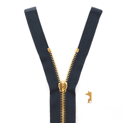 Mood Exclusive Italian Navy and Gold T5 Open End Metal Zipper - 27.5"