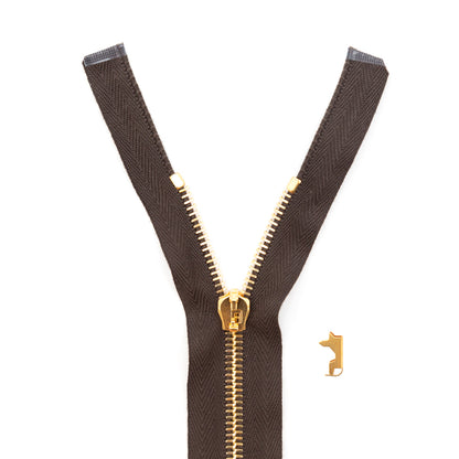 Mood Exclusive Italian Brown and Gold T5 Open End Metal Zipper - 27.5"