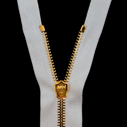 Mood Exclusive Italian Off-White and Gold T5 Open End Metal Zipper - 27.5" Detail