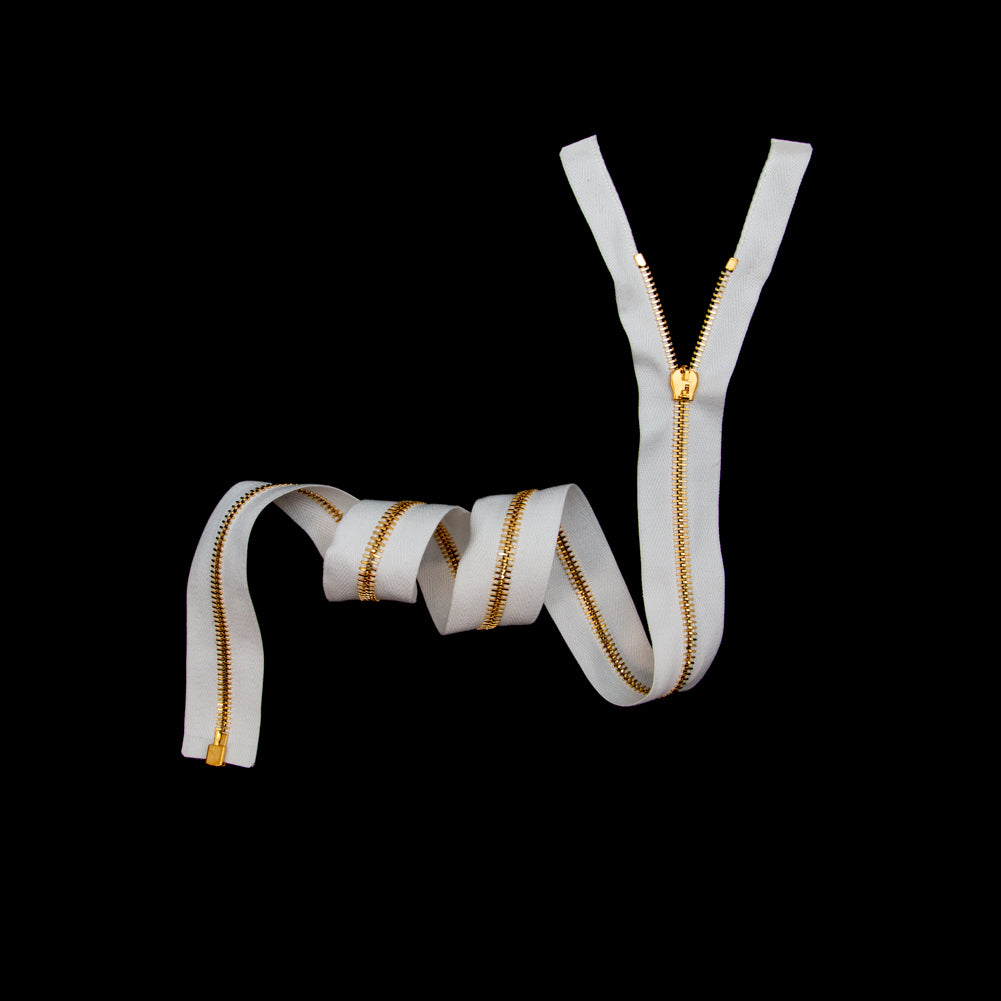 Mood Exclusive Italian Off-White and Gold T5 Open End Metal Zipper - 27.5" Full