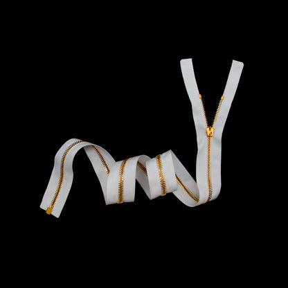 Mood Exclusive Italian White and Gold T5 Open End Metal Zipper - 27.5" Full