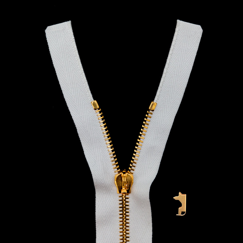 Mood Exclusive Italian White and Gold T5 Open End Metal Zipper - 27.5"