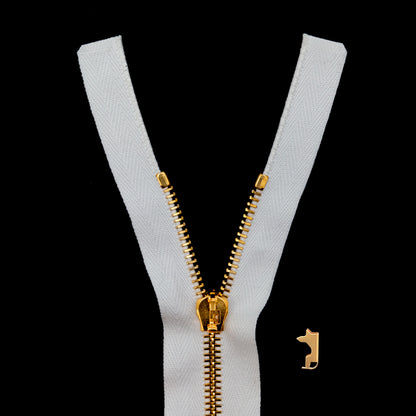 Mood Exclusive Italian White and Gold T5 Open End Metal Zipper - 27.5"