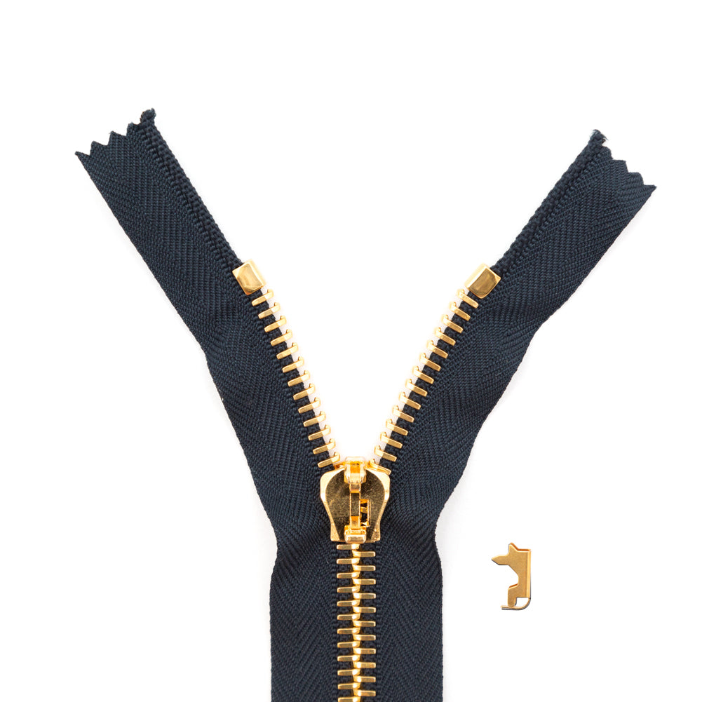 Mood Exclusive Italian Navy and Gold T8 Closed End Metal Zipper - 9"