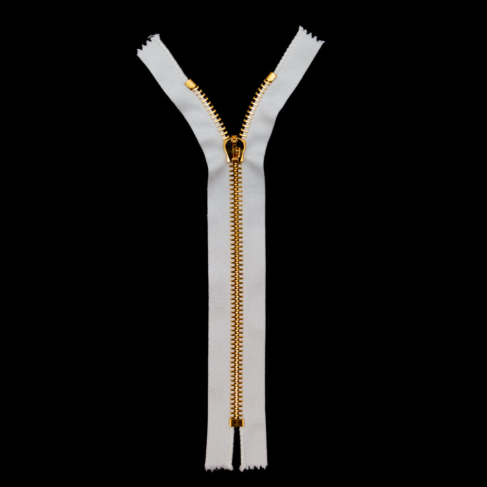 Mood Exclusive Italian Off-White and Gold T8 Closed End Metal Zipper - 9" Full