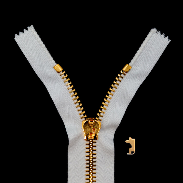 template--26688905969737__main-Mood Exclusive Italian White and Gold T8 Closed End Metal Zipper - 9"