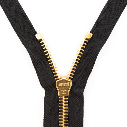 Mood Exclusive Italian Black and Gold T8 Open End Metal Zipper - 27.5" Detail