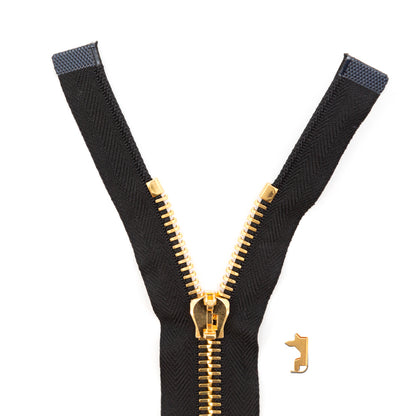 Mood Exclusive Italian Black and Gold T8 Open End Metal Zipper - 27.5"
