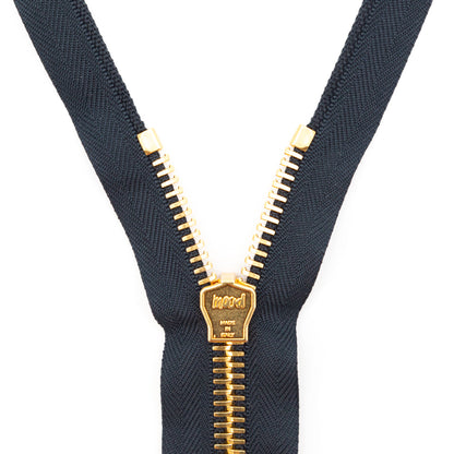 Mood Exclusive Italian Navy and Gold T8 Open End Metal Zipper - 27.5" Detail
