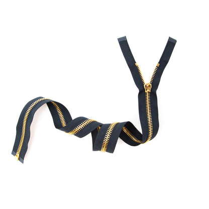 Mood Exclusive Italian Navy and Gold T8 Open End Metal Zipper - 27.5" Full