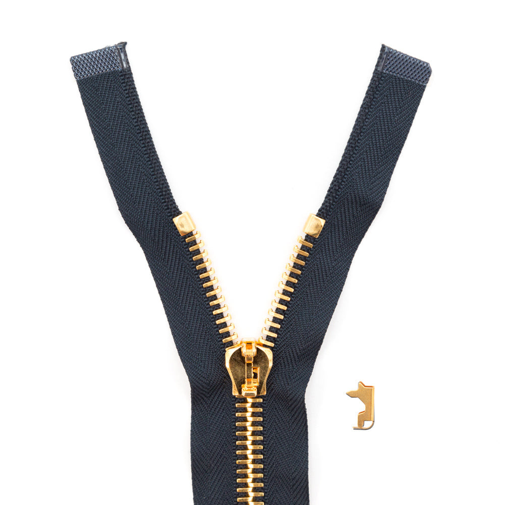Mood Exclusive Italian Navy and Gold T8 Open End Metal Zipper - 27.5"