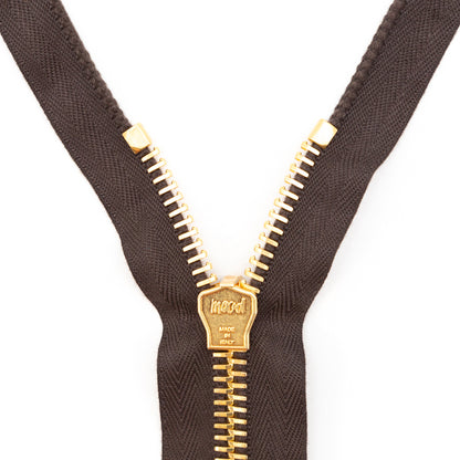 Mood Exclusive Italian Brown and Gold T8 Open End Metal Zipper - 27.5" Detail