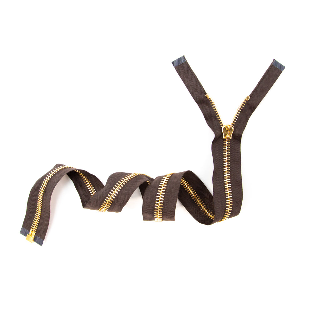Mood Exclusive Italian Brown and Gold T8 Open End Metal Zipper - 27.5" Full