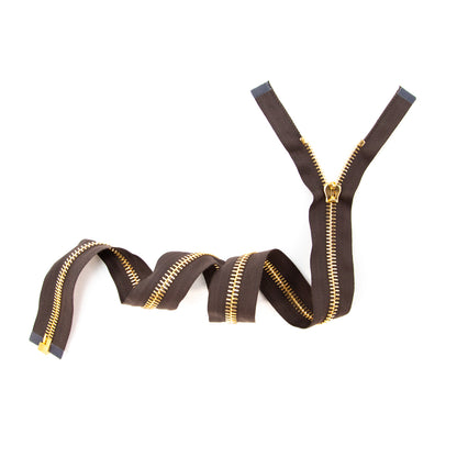 Mood Exclusive Italian Brown and Gold T8 Open End Metal Zipper - 27.5" Full